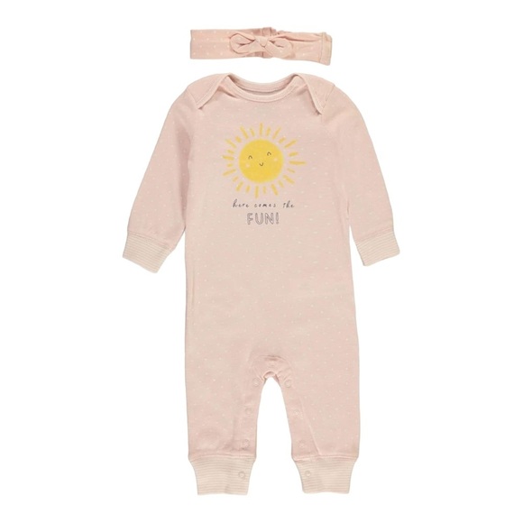 Carters Baby Girls 3pc Outfit Set Bodysuits Size 12 Months Jumpsuits Headwrap - Picture 12 of 13